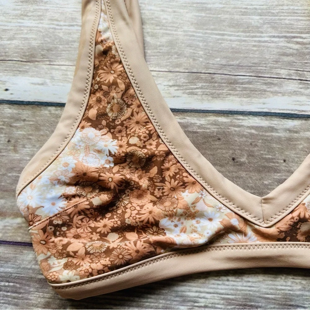 Aerie Scoop Bikini Swim Top Fan Floral S